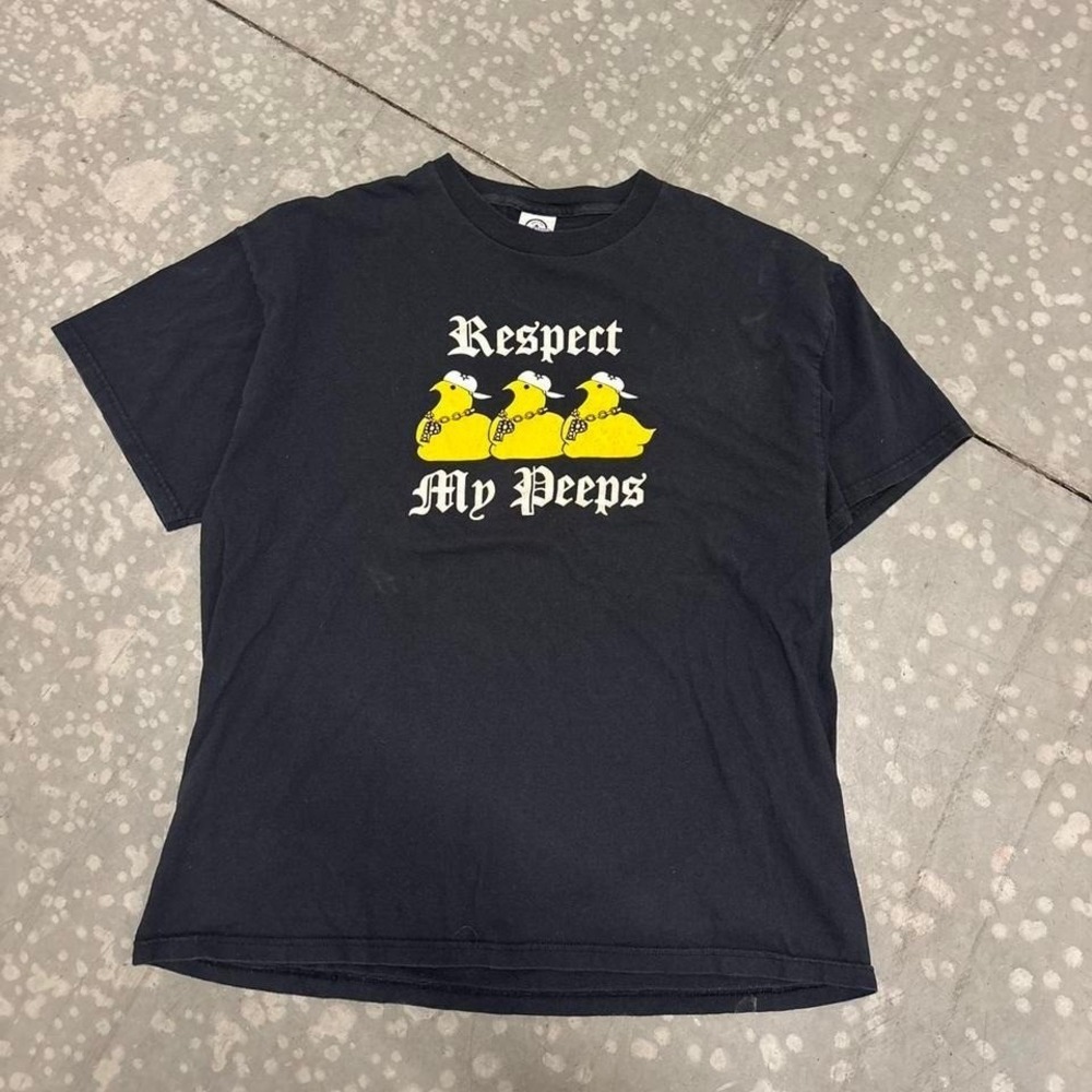 Vintage Respect My Peeps Graphic T Shirt Black Delta Pro Weight Size XL Easter